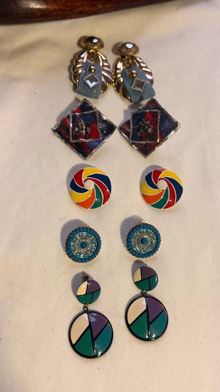 Vintage Statement Earrings Lot 5 Pairs Assorted